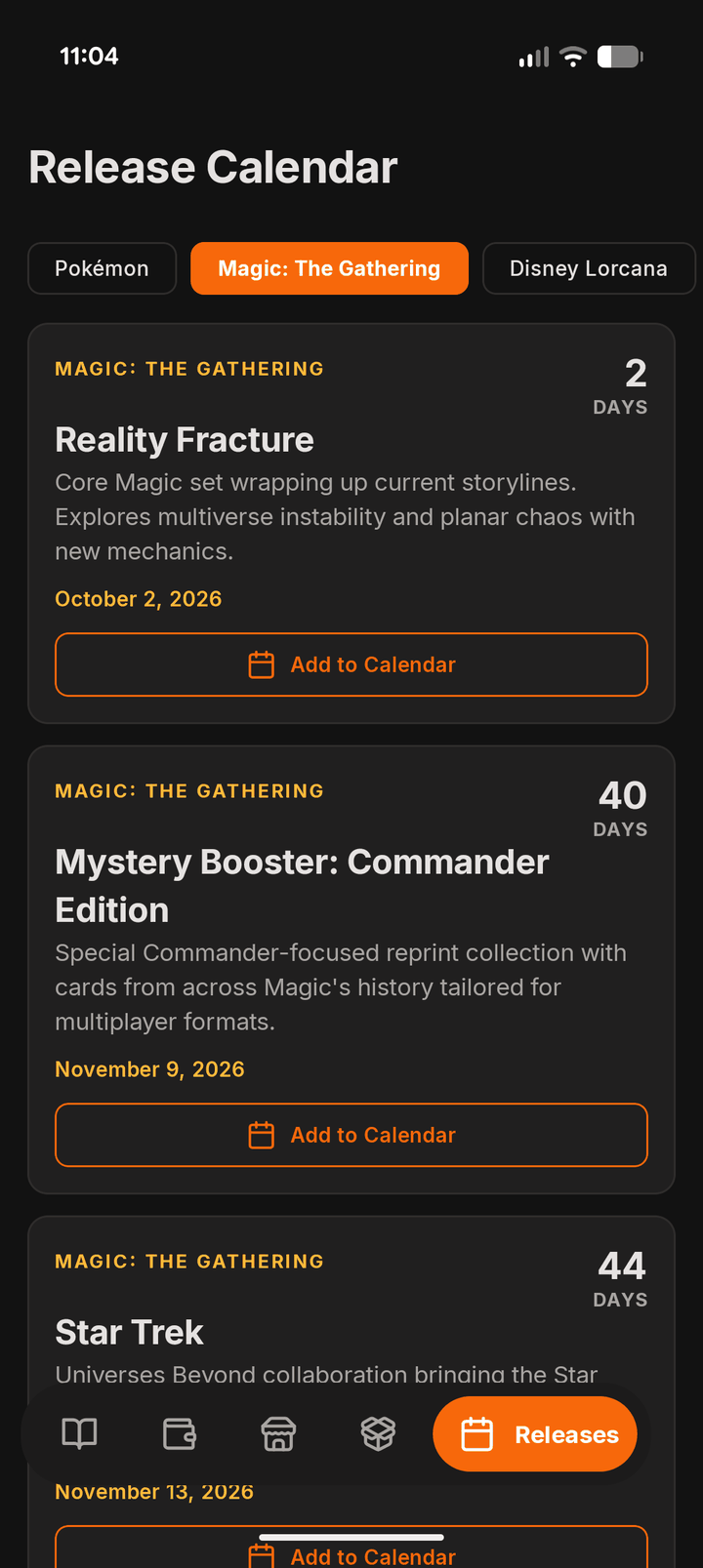 Release calendar in Sleevd